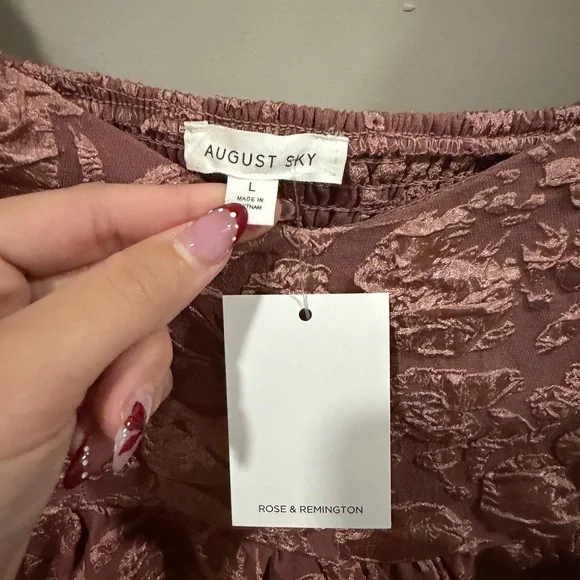 Rose & Remington Size L Mauve Floral Textured Midi Dress - Picture 6 of 8